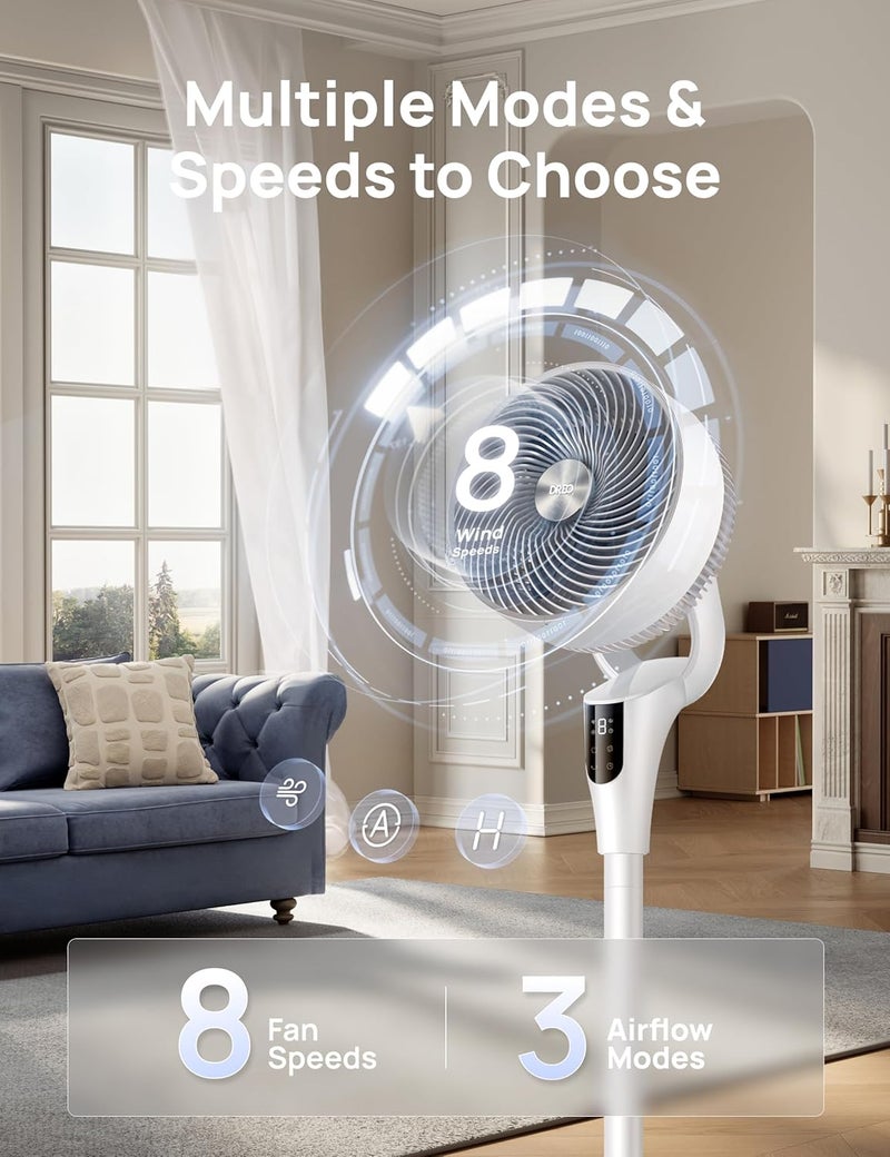 Dreo Fan for Bedroom, 80° Oscillating Standing Fan, 25dB Quiet, 80ft Pedestal Fans for Home Office, 90° Manual Vertical, 3 Speeds, Remote, 34-41" Adjustable Height, Air Circulator - Image 4