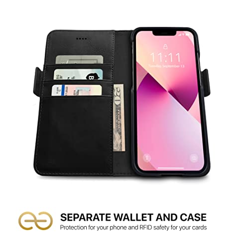 Dreem Fibonacci Wallet Case for iPhone 13 Mini 2in1 Detachable Vegan Leather Cover with Builtin KickStand RFID Blocking Card Holder MagSafe Compatible Black - Image 3