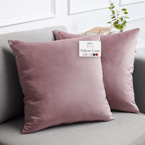lalaLOOM Velvet Throw Pillow Covers, Set of 2, 18x18 Decorative Square Pillows Home Decor, Soft Accent Cases, Silky Machine Washable Pillowcases for Sofa, Couch, Bedroom, Living Room, Dusty Rose - Image 1