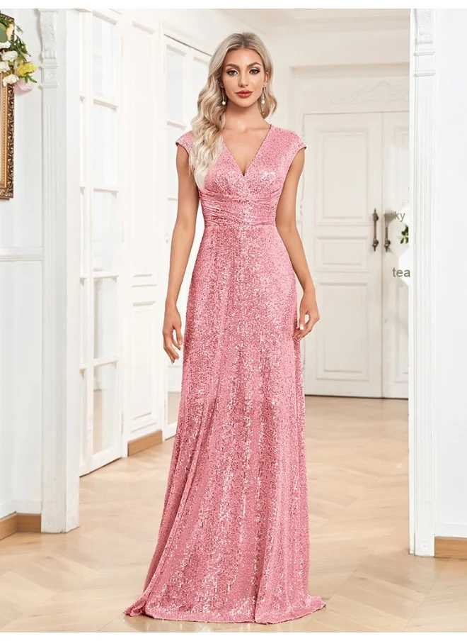 Madam Uniq V-Neck Sequin Sleeveless Split Floor-Length Evening Gown