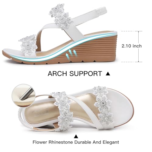 SHIBEVER Wedge Sandals for Women Dressy Summer White Open Toe Low Platform Wedges Sandals Flower Comfortable Casual Shoes Size 6 - Image 4