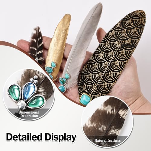 whitefeather Hat Feathers for Cowboy Real Feathers with 3D Decoration for Women Men DIY Fedora and Western Hats, Christmas Party, Oktoberfest, Trilby Hats (4PCS) - Image 3