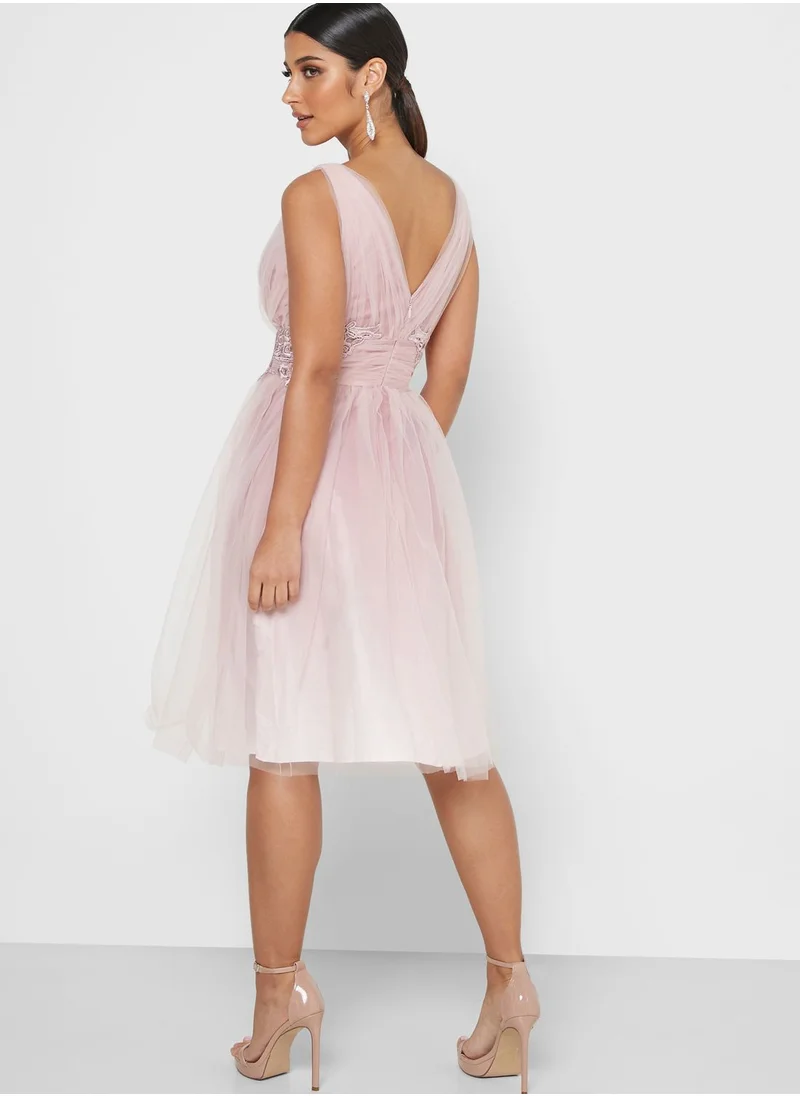 Chi-Chi London Plunge Mesh Belted Dress