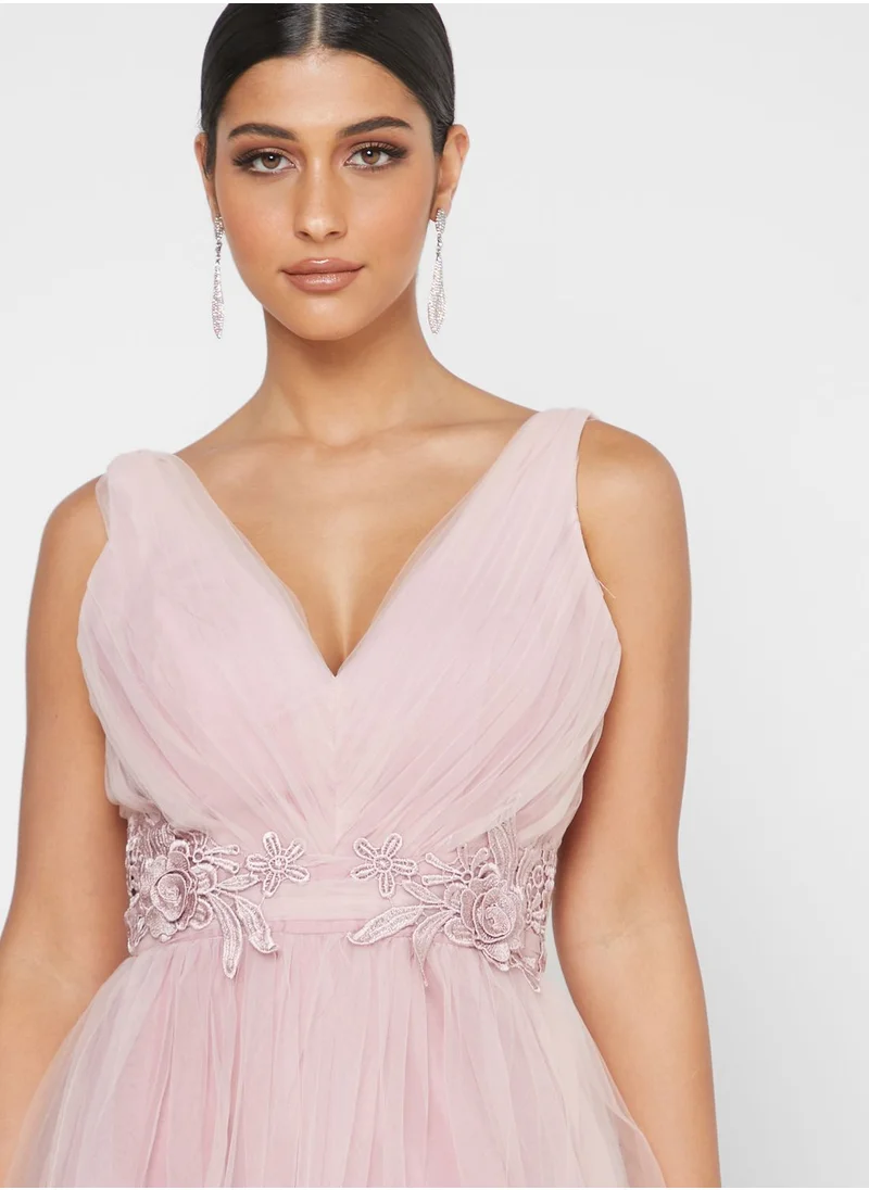 Chi-Chi London Plunge Mesh Belted Dress