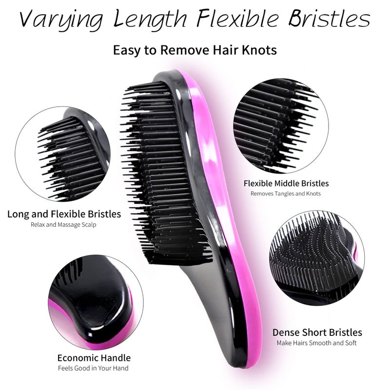 79STYLE 3pcs Detangler Brush Naturals Detangling Hair Comb Glide Thru No Pain Tangle Free For Women Men, Kids Wet, Dry Curly Hair Accessory (Single Black-Size 7.4") - Image 4