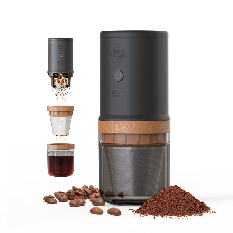 BRBHOM مطحنة قهوة كهربائية i Cafilas صانعة القهوة المحمولة من الفولاذ المقاوم للصدأ لمحبي الرياضة في الهواء الطلق، فرنش بريس، قهوة بالتنقيط، كبسولات إسبرسو قابلة لإعادة الاستخدام، تخمير تركي