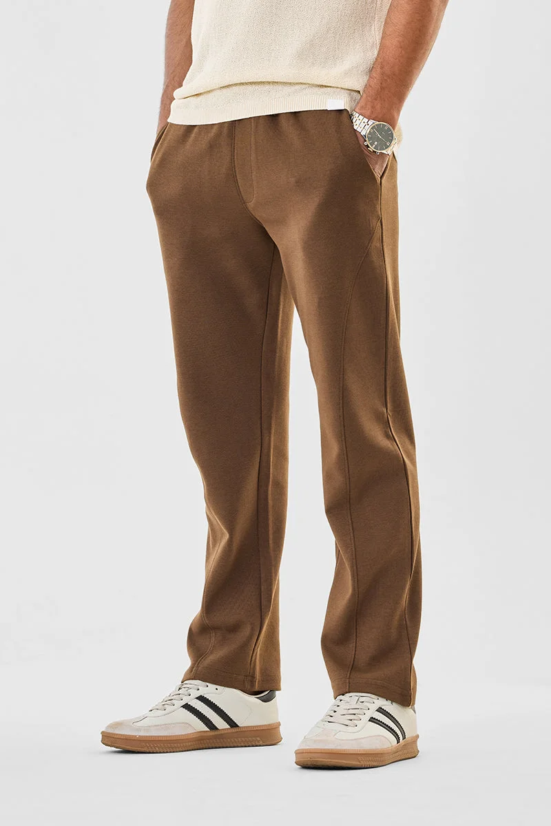 سنيتش Brown Solid Relaxed Track Pants