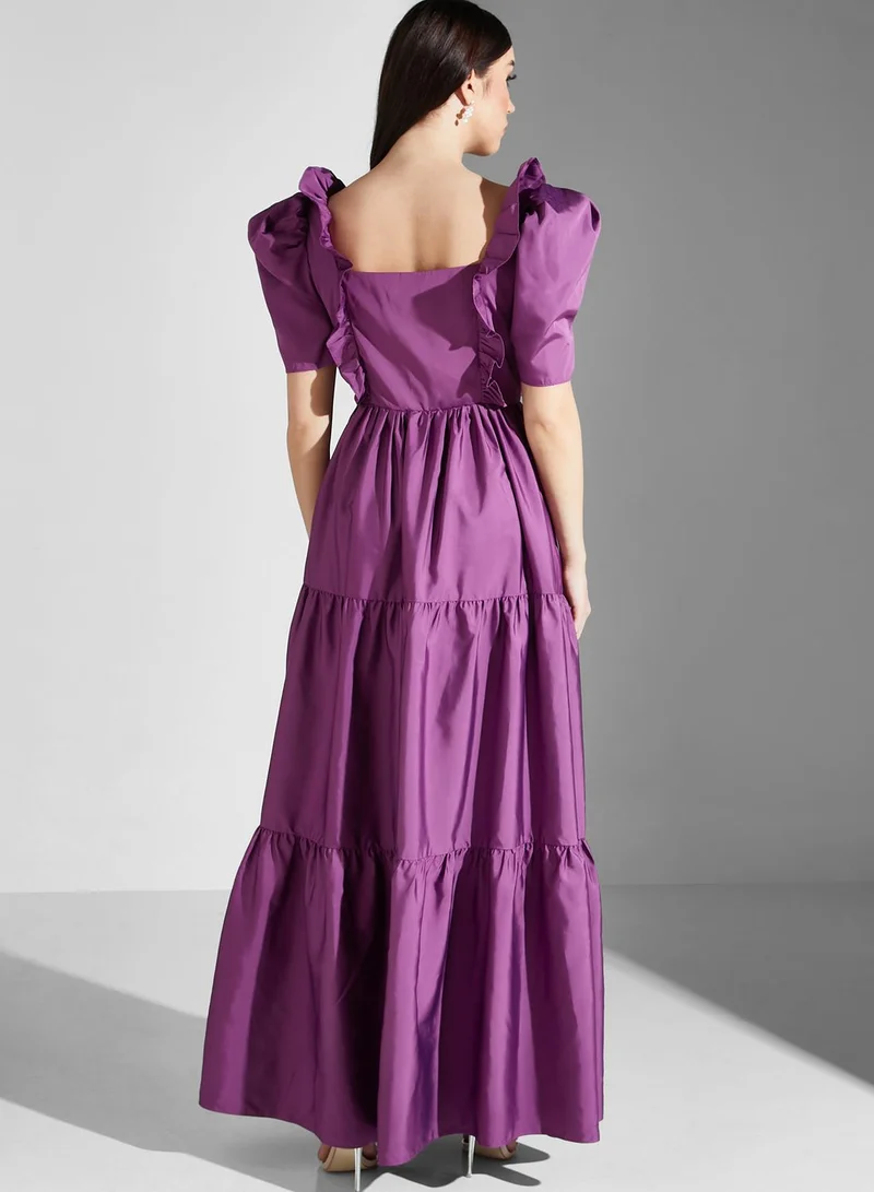 True Decadence Puff Sleeve Ruffle Detail Dress