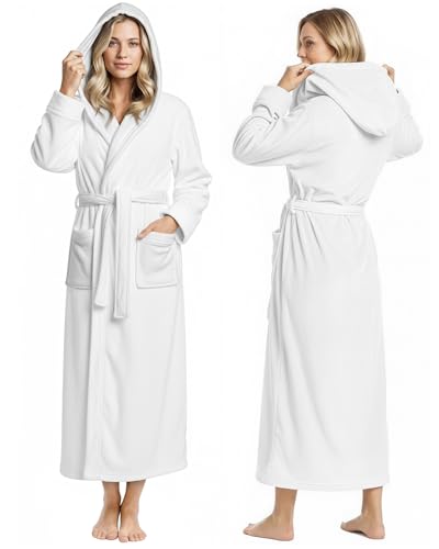 NY Threads Premium Womens Robe with Hood, Plush Fleece Long Bath Robe for Women, Fluffy Soft Women's Bathrobe, Small, White - Image 1