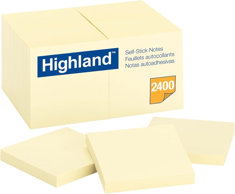 3M Highland Self-Stick Notes, 3 x 3 Inches, Yellow, 2400 Sheets Total - Image 1