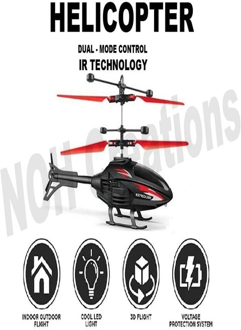 2-in-1 Remote Control Helicopter with Hand Sensor & 3D Lights – Rechargeable Flying Toy for Boys, Indoor & Outdoor Use (Multi Color)