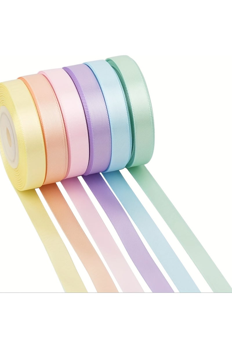 PEI  AN 6-Pack Pastel Satin Ribbon Set – 9mm Double-Faced Polyester Ribbon for Gift Wrapping, DIY Crafts  Party Decor (Macaron Colors) - Image 1
