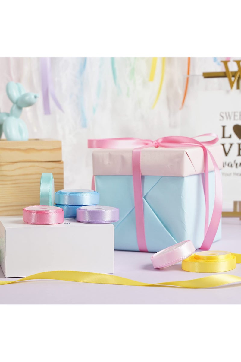 PEI  AN 6-Pack Pastel Satin Ribbon Set – 9mm Double-Faced Polyester Ribbon for Gift Wrapping, DIY Crafts  Party Decor (Macaron Colors) - Image 4