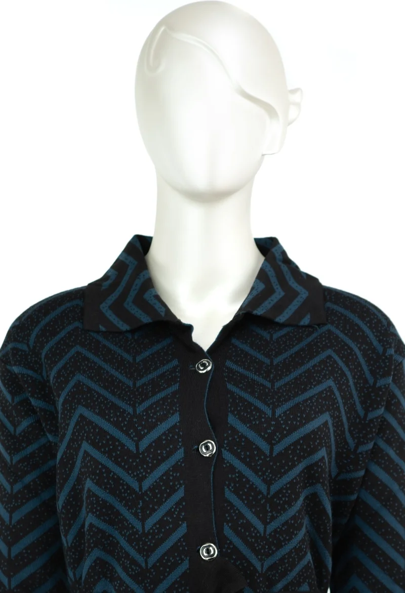 اوبلاند Women's Motifed Buttoned Pocket Full Pattern Lycra Mother Cardigan