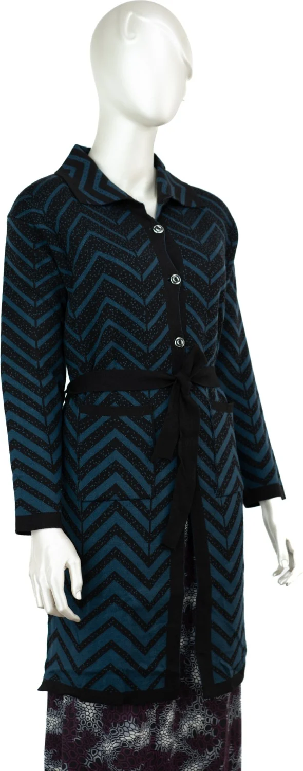 اوبلاند Women's Motifed Buttoned Pocket Full Pattern Lycra Mother Cardigan