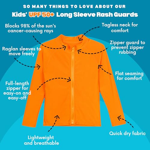 SwimZip UPF 50+ Long Sleeve Rash Guard for Boys and Girls - Baby, Toddler, Kids Orange - Image 3