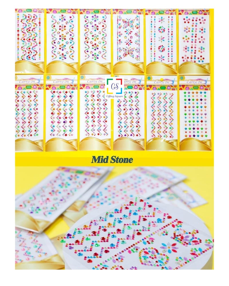 Gifting Square Metal Pack of 10 Sheets Self Adhesive Multicolored Design Stone Crystal Shaped Stickers for Craft Decoration Project, 23 x 9 x 1 Centimeters - Image 1