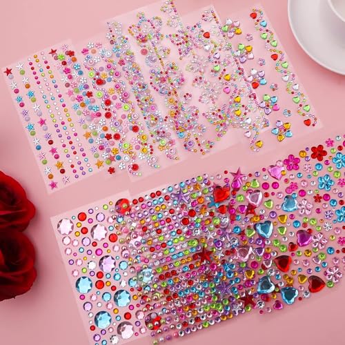 Gifting Square Metal Pack of 10 Sheets Self Adhesive Multicolored Design Stone Crystal Shaped Stickers for Craft Decoration Project, 23 x 9 x 1 Centimeters - Image 2