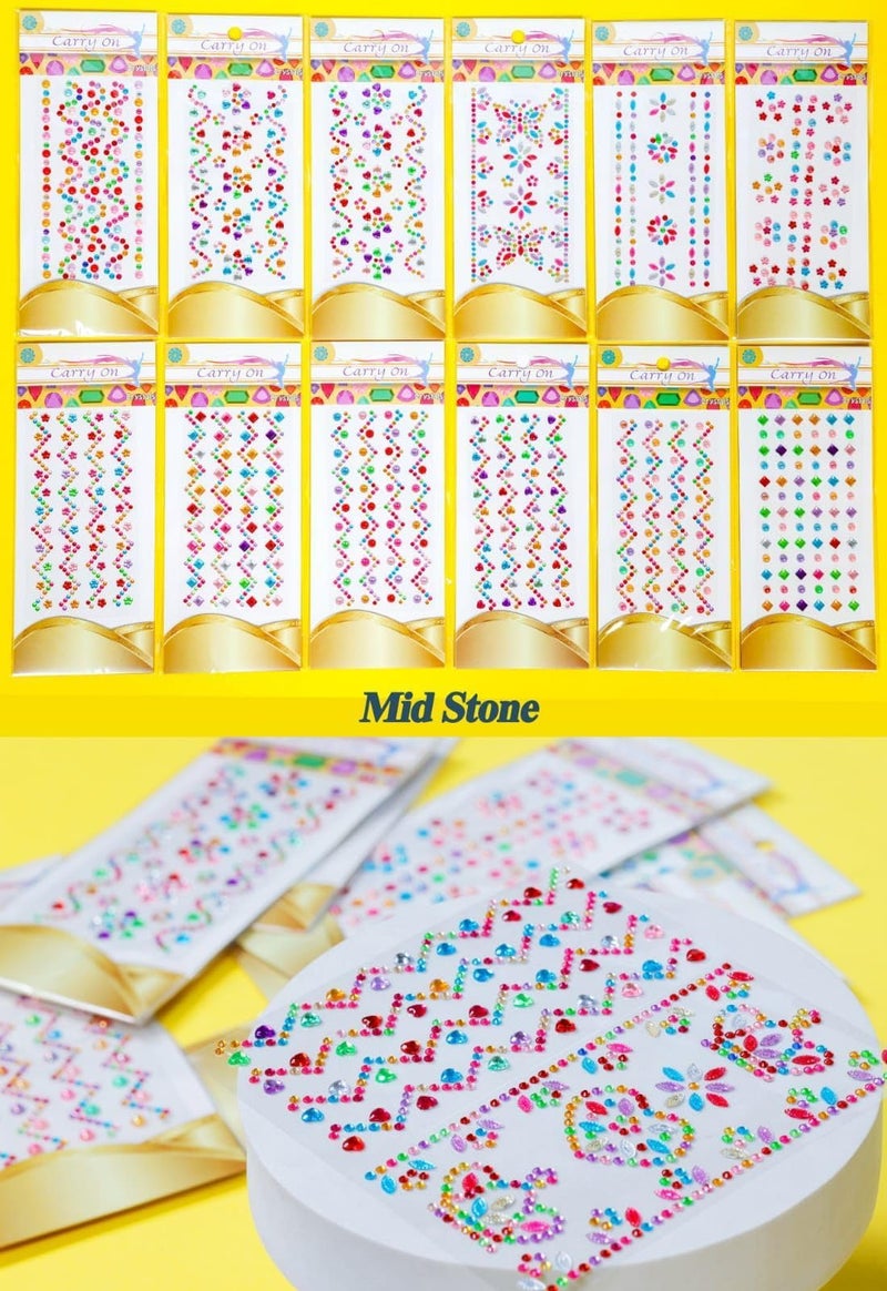 Gifting Square Metal Pack of 10 Sheets Self Adhesive Multicolored Design Stone Crystal Shaped Stickers for Craft Decoration Project, 23 x 9 x 1 Centimeters - Image 3