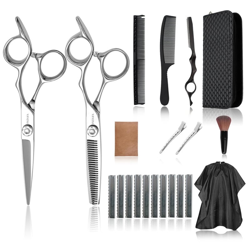 6 Inch Professional Hair Thinning and Cutting Shears KitHairdressing Scissors Cobalt Stainless ScissorsSharp Razor Edge Barber Hair Scissors Ergonomic Grip Design for Hair Salon or Home Use