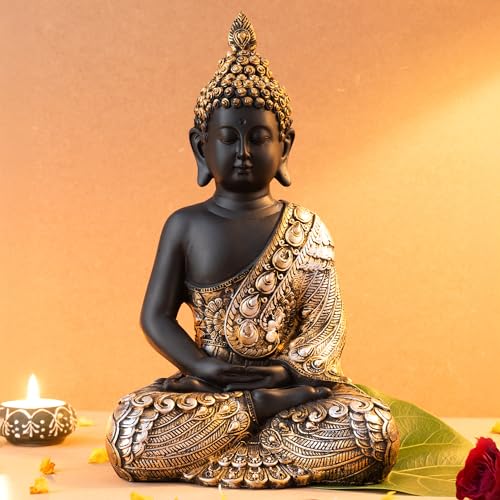 The Advitya Buddha Idol for Home Decor Items|Buddh/Gautam Buddha/Shakyamuni Statue Figurine Showpiece for House Warming Birthday Gift|Home Decoration Items for Living Room (Black & Golden – 11in.) - Image 1