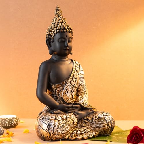 The Advitya Buddha Idol for Home Decor Items|Buddh/Gautam Buddha/Shakyamuni Statue Figurine Showpiece for House Warming Birthday Gift|Home Decoration Items for Living Room (Black & Golden – 11in.) - Image 2