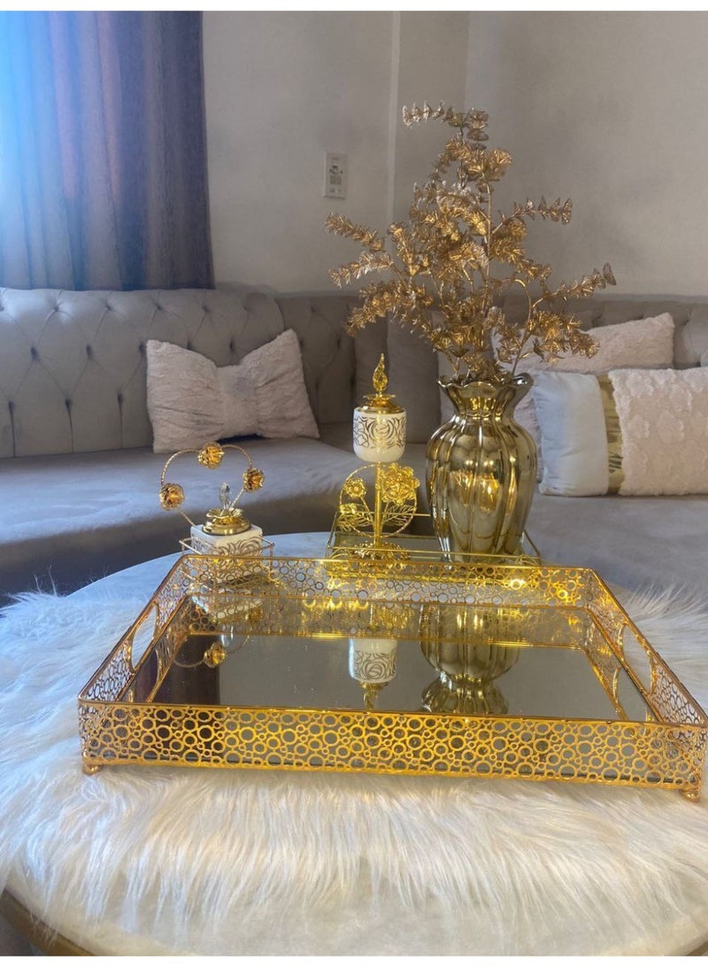 صينية مرايا معدن مستورد حجم كبير جامبو مقاس 45*30 سعة ٦ فناجين و كنكنة و كاسة مياه  - Image 3