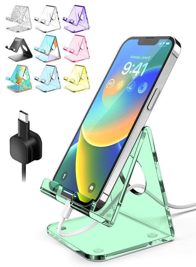 TOPGO Acrylic Cell Phone Stand, Clear Phone Holder for Office Desk, Vanity, Kitchen Counter, Bedside Table, Compatible with iPhone 17 16 15 14 13 12 Pro Max Plus/Smartphones/iPad/Switch/Kindle(Green) - Image 1