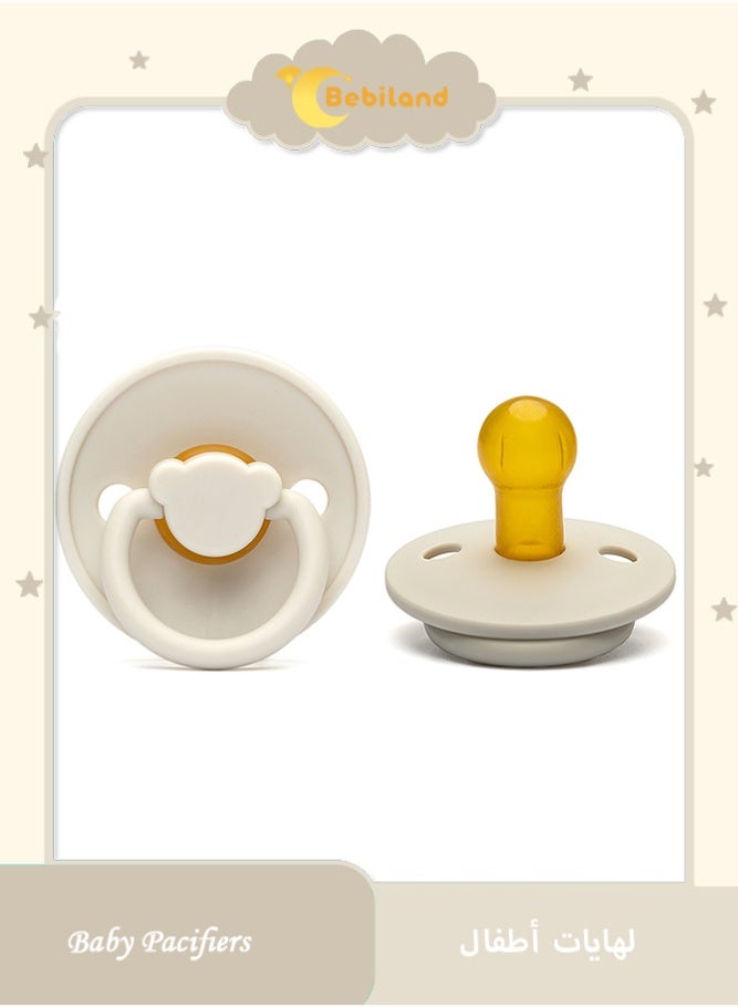 Natural Latex Baby Pacifier, Round Tip Soother with Cute Bear Print, Ventilation Holes for 0-3 Years, BPA Free (White)