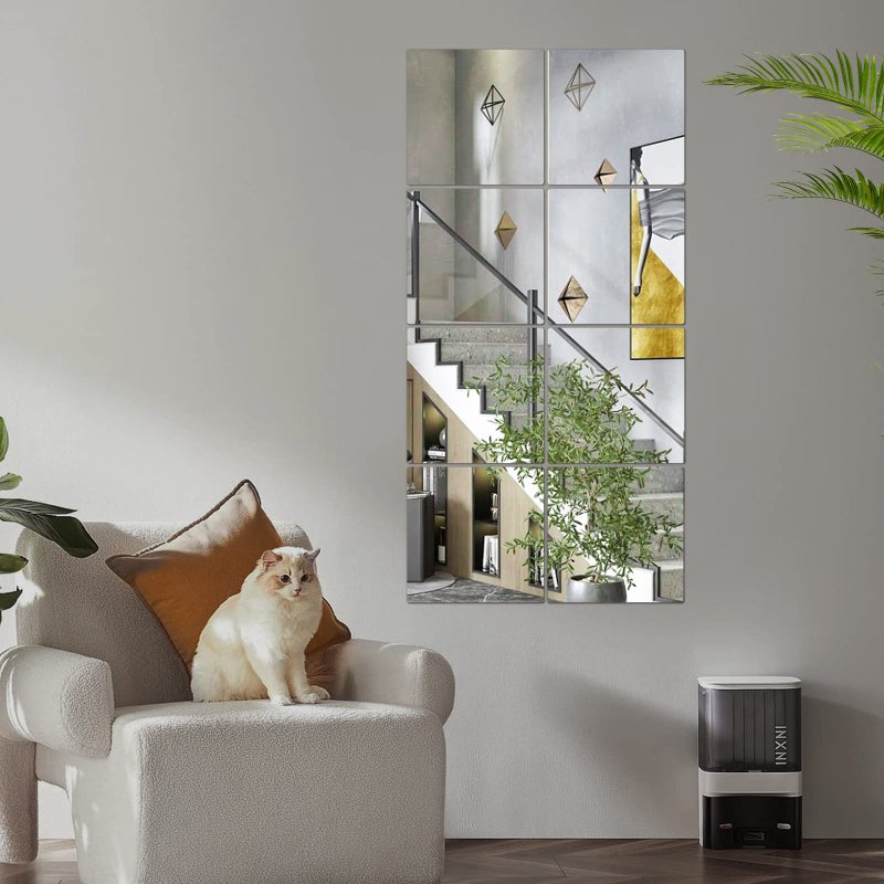 jeoyoo الطول الكامل البلاط مرآة الجدار 8 '× 8' × 8 أجهزة كمبيوتر بدون إطار بلاطات الكامل مرآة الجسم لغرفة النوم مقاومة للمرايا غير الزجاجية مثبتة على صالة الألعاب الرياضية المنزلية فوق أبواب الأطفال مرآة 32 "x16" " - Image 5