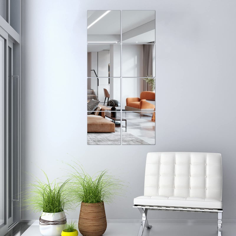 jeoyoo الطول الكامل البلاط مرآة الجدار 8 '× 8' × 8 أجهزة كمبيوتر بدون إطار بلاطات الكامل مرآة الجسم لغرفة النوم مقاومة للمرايا غير الزجاجية مثبتة على صالة الألعاب الرياضية المنزلية فوق أبواب الأطفال مرآة 32 "x16" " - Image 4