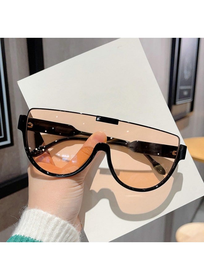 Mincl Oversized Sunglasses Women Men Luxury Big Frame Mask Glasses Goggle Flat Top Clear Eye Protection Glasses Shade Uv400 (Brown)  - Image 2