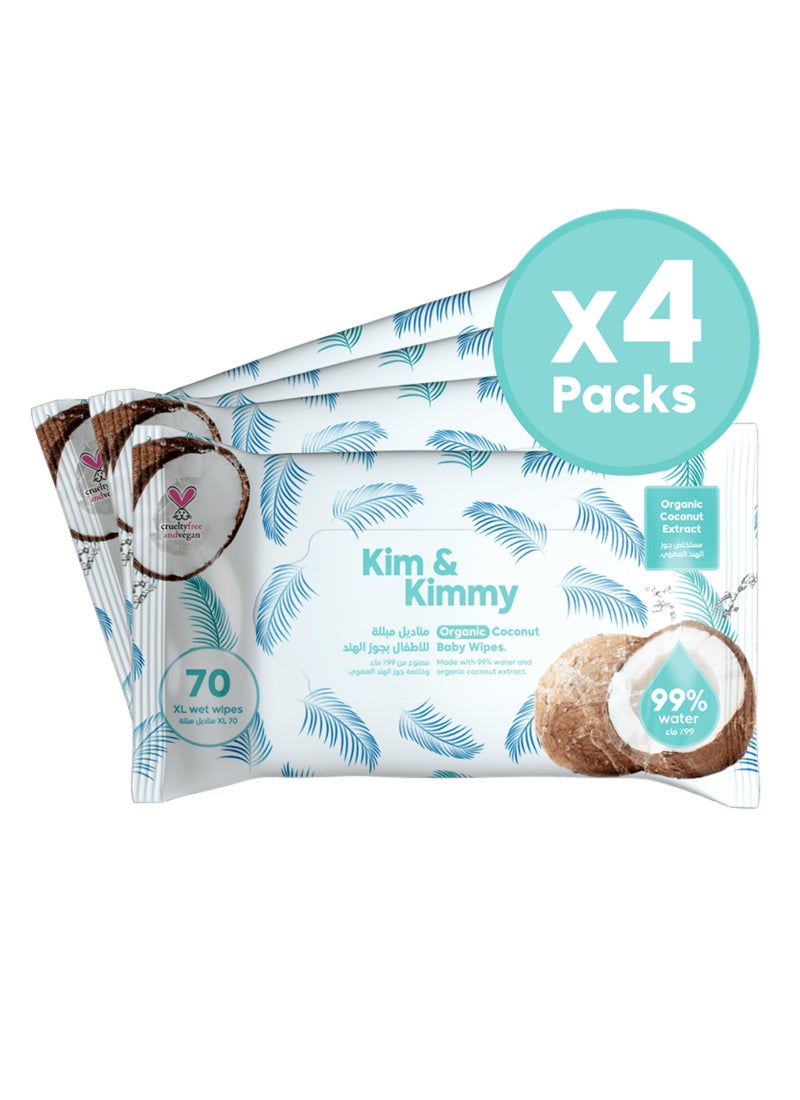 Kim & Kimmy Organic Coconut Water Wipes 4 x 70 Wipes - Image 1