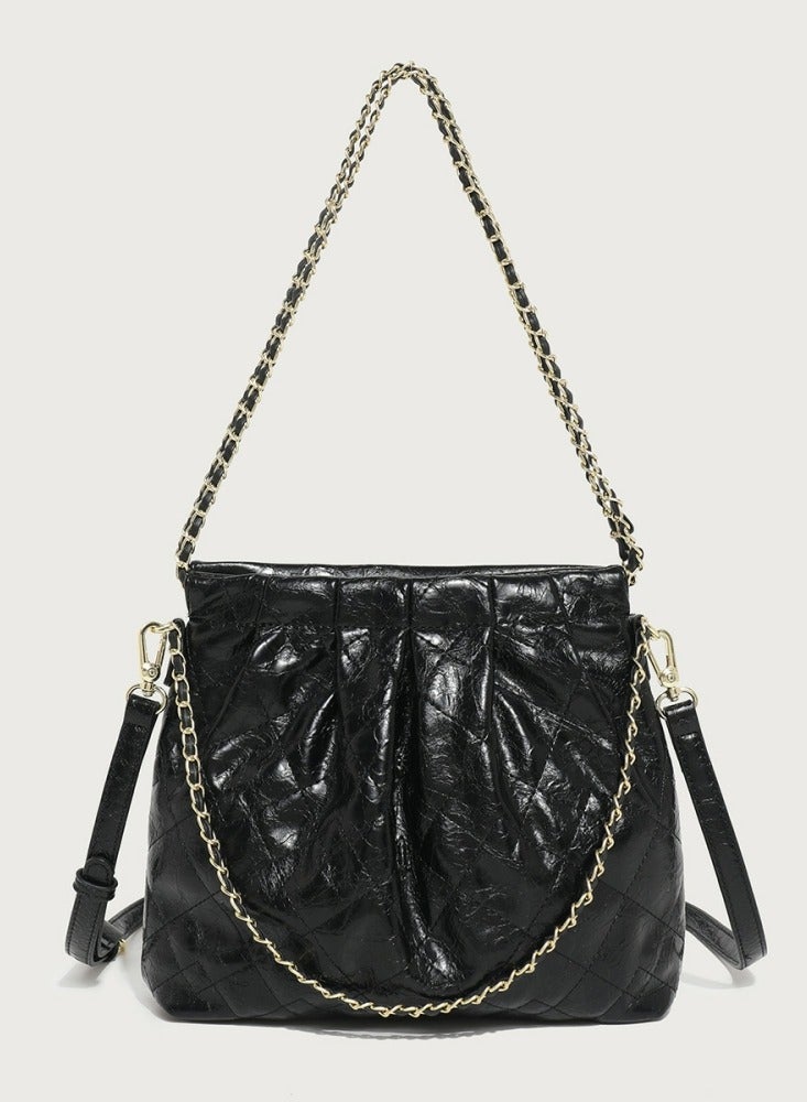 Loquat Small Bucket Bag for Women Simple Style Hobo Single Shoulder Crossbody Bag Handbag Black  - Image 1