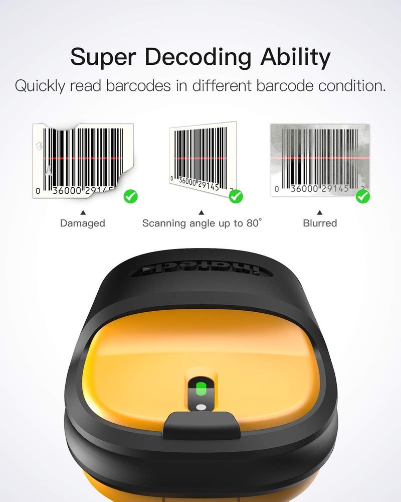 Inateck Barcode Scanner, Wireless Scanner, 2.4 GHz Adapter, 2600mAh Battery, 60M Range, Automatic Scanning, P6 - Image 2