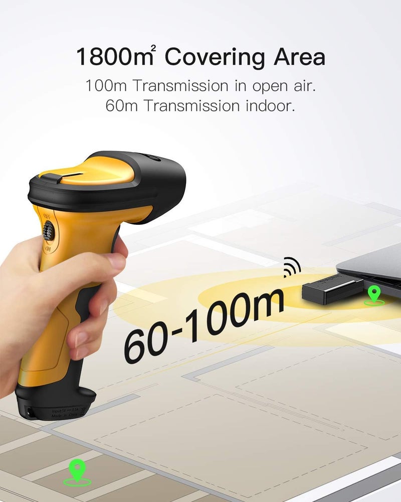Inateck Barcode Scanner, Wireless Scanner, 2.4 GHz Adapter, 2600mAh Battery, 60M Range, Automatic Scanning, P6 - Image 3