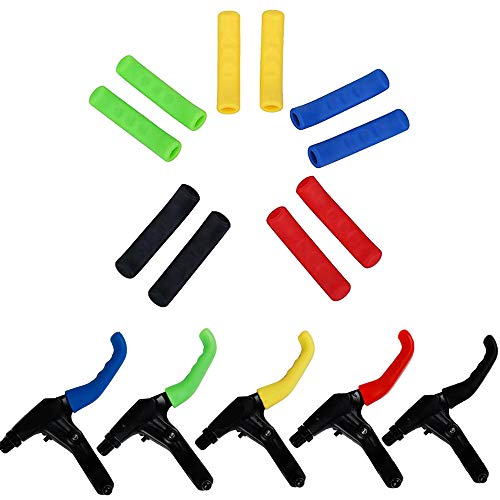 Angzhili 5 Pairs Bicycle Brake Lever Grip Protector Cover, 5 Colors Anti-Slip Brake Handle Silicone Sleeve for Mountain Road Bike Cycling - Image 1