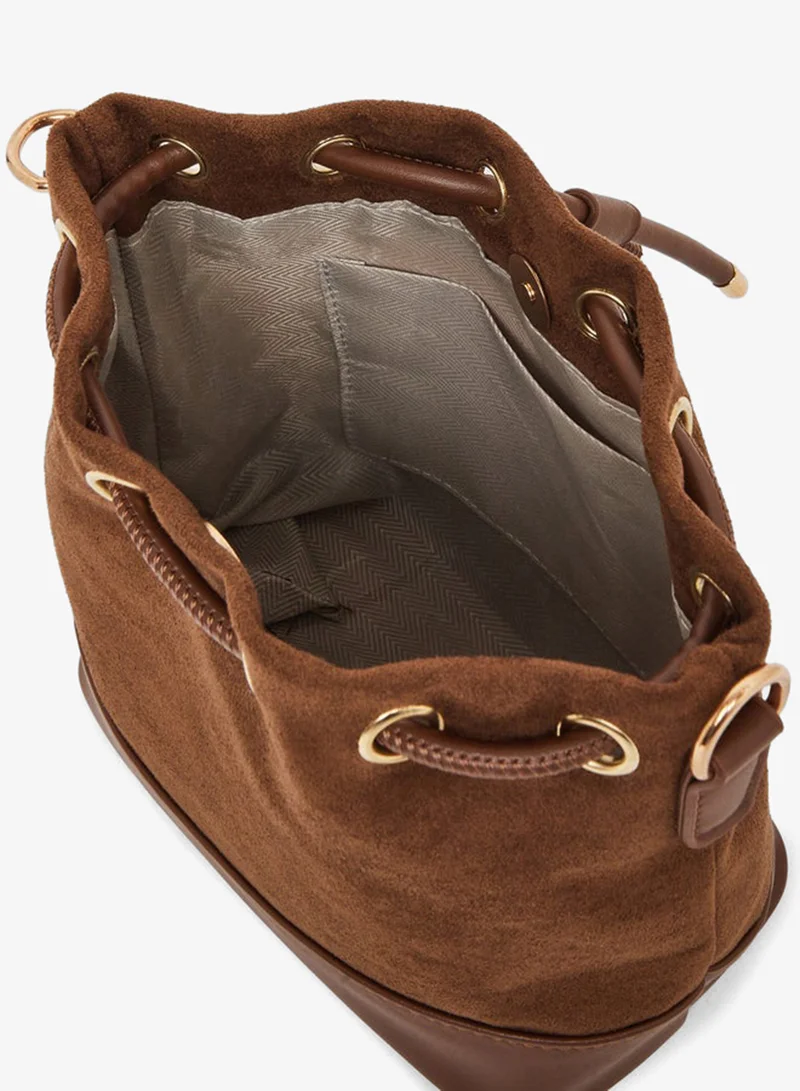 Styli  Brown Suede Bucket Bag with Braided Handle for Women | Best Price UAE