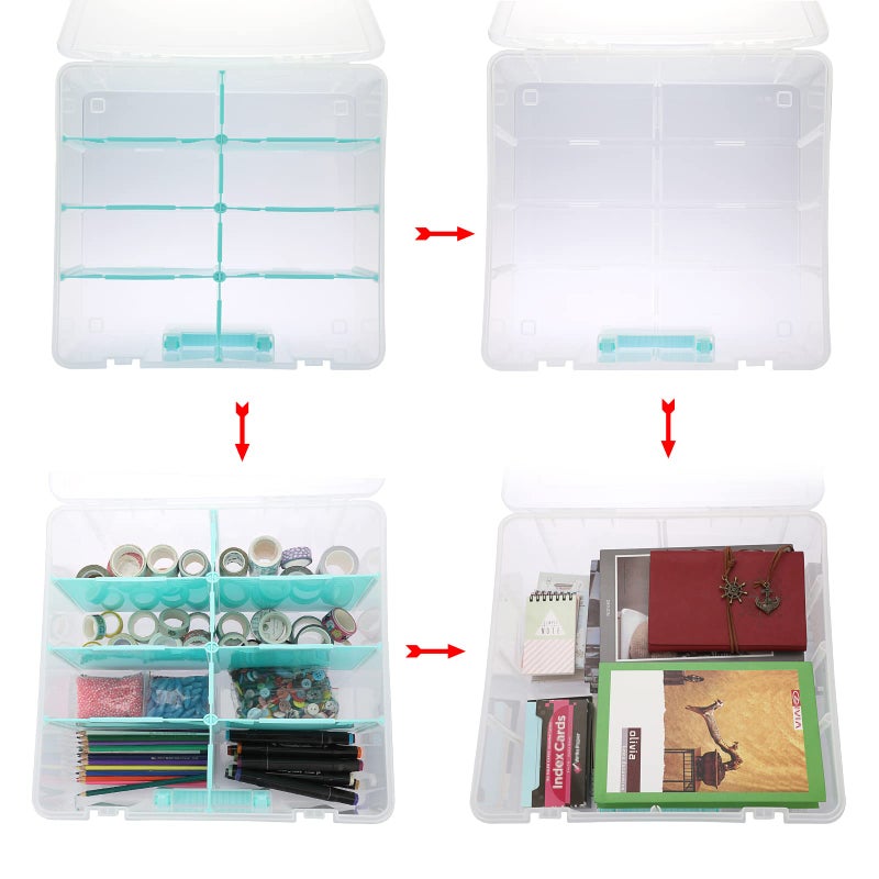 BTSKY Clear Plastic Dividing Storage Box with 8 Deep Compartments Adjustable Storage Bin with Lid Portable Craft Storage Container Multipurpose Sewing Box Art Supply Organizer, 15.1x13.9x6.1 Inches - Image 3