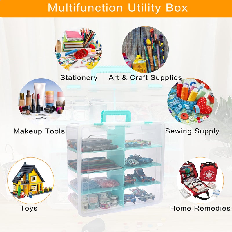 BTSKY Clear Plastic Dividing Storage Box with 8 Deep Compartments Adjustable Storage Bin with Lid Portable Craft Storage Container Multipurpose Sewing Box Art Supply Organizer, 15.1x13.9x6.1 Inches - Image 5
