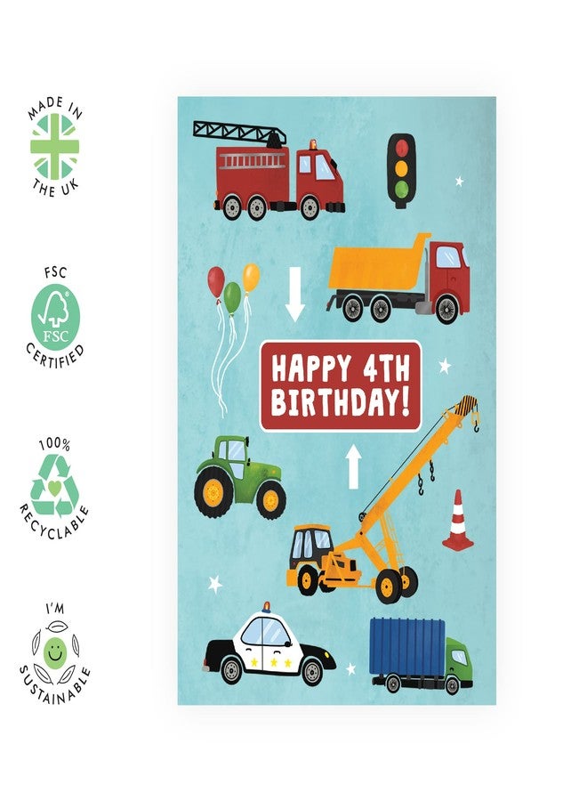 CENTRAL 23 Colorful Fourth Birthday Card for Boys - Happy 4th Birthday - Age 4 - Four Year Old - Truck, Tractor, and Car Greeting Card - Fun Vehicle Themed Card for Kids - Son, Grandson - Image 2
