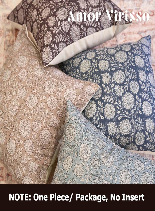 Amor Virisso Floral Throw Pillow Covers 20x20 Block Print Pillow Covers Vintage Neutral Couch Pillows for Living Room Farmhouse Decorative Accent Sofa Pillows, Dusty Blue - Image 3