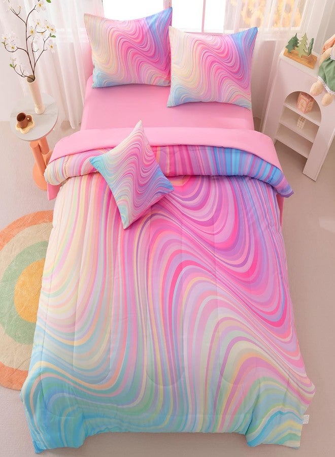 ASKOTU Girls Full Bedding Sets, 6 Pcs Pink Full Szie Comforter Set with Sheets, Tie Dye Superior Blue Pink Rainbow Bedding Set for Girls Kids - Image 5