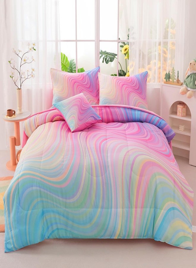 ASKOTU Girls Full Bedding Sets, 6 Pcs Pink Full Szie Comforter Set with Sheets, Tie Dye Superior Blue Pink Rainbow Bedding Set for Girls Kids - Image 1