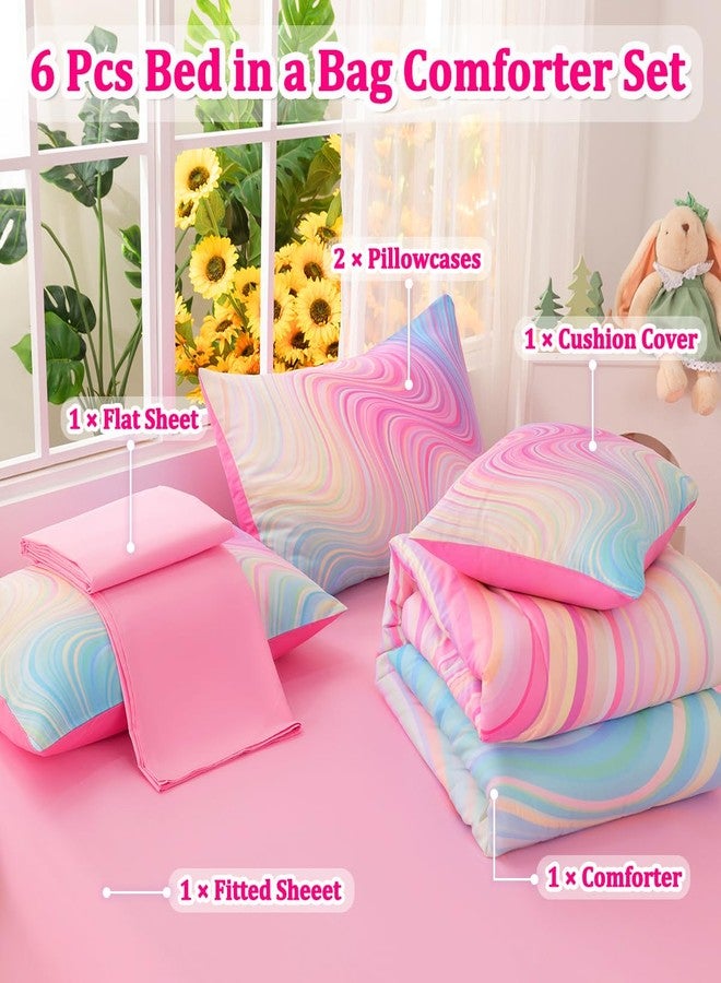 ASKOTU Girls Full Bedding Sets, 6 Pcs Pink Full Szie Comforter Set with Sheets, Tie Dye Superior Blue Pink Rainbow Bedding Set for Girls Kids - Image 2