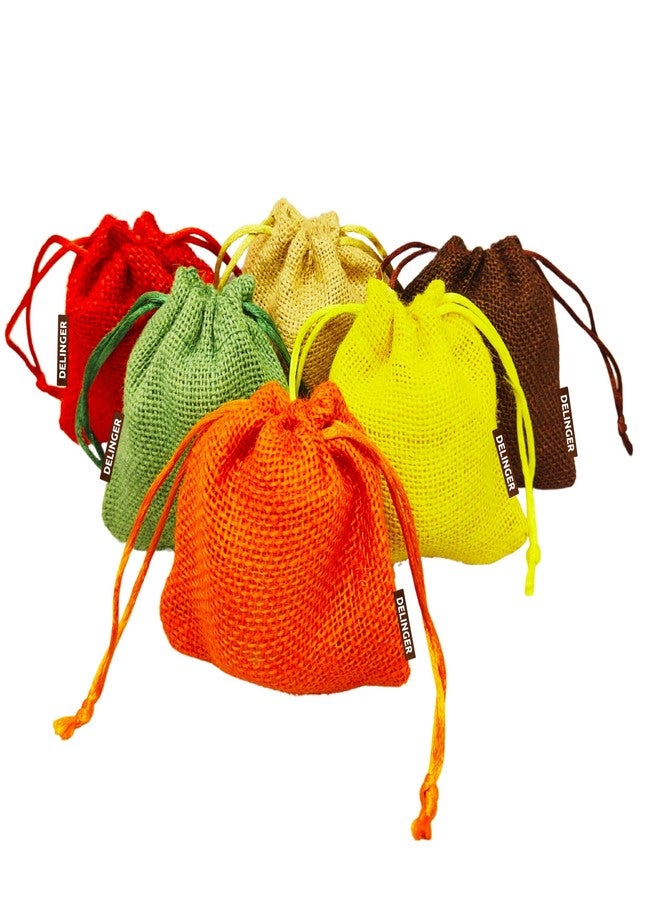 Delinger Jute Drawstring Potli Bags Multi-Color 4x6 Inch Set of 6 – Durable Pouches for Gifting, Jewelry, Party Favors, Wedding Return Gifts, Diwali Hampers, and Festive Packaging - Image 1