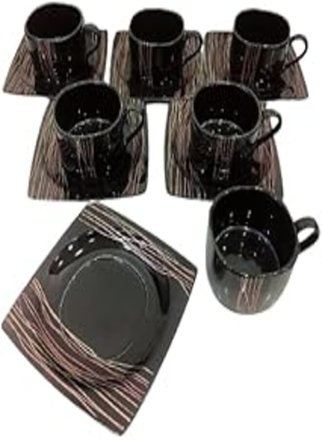 Lotus Porcelain Tea Cup Set Of 12 Pieces By Fathi Mahmoud 6 Mug And 6 Plate Lotus Brand - Black Different Colors 36x30x6cm le marche-24 