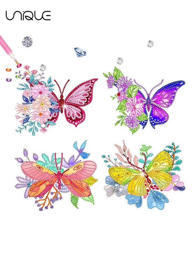Unique Butterfly Flower Diamond Painting Kits for Kids, 4Pcs Window Arts and Crafts 5D Gem Sticker Gems Paint Sets Gifts for Girls Boys - Image 1