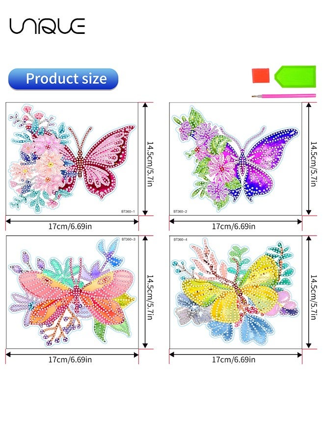 Unique Butterfly Flower Diamond Painting Kits for Kids, 4Pcs Window Arts and Crafts 5D Gem Sticker Gems Paint Sets Gifts for Girls Boys - Image 2