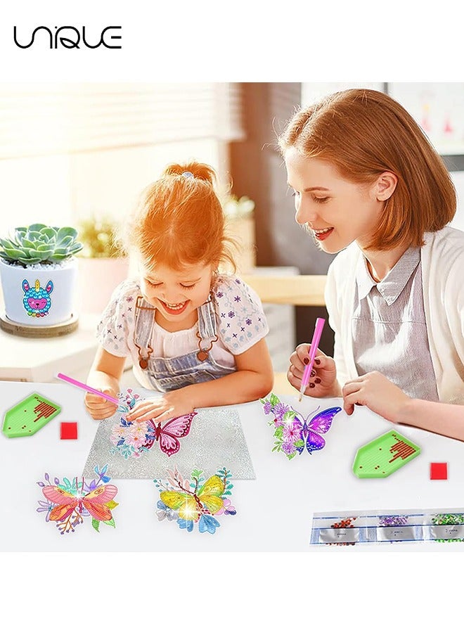 Unique Butterfly Flower Diamond Painting Kits for Kids, 4Pcs Window Arts and Crafts 5D Gem Sticker Gems Paint Sets Gifts for Girls Boys - Image 4